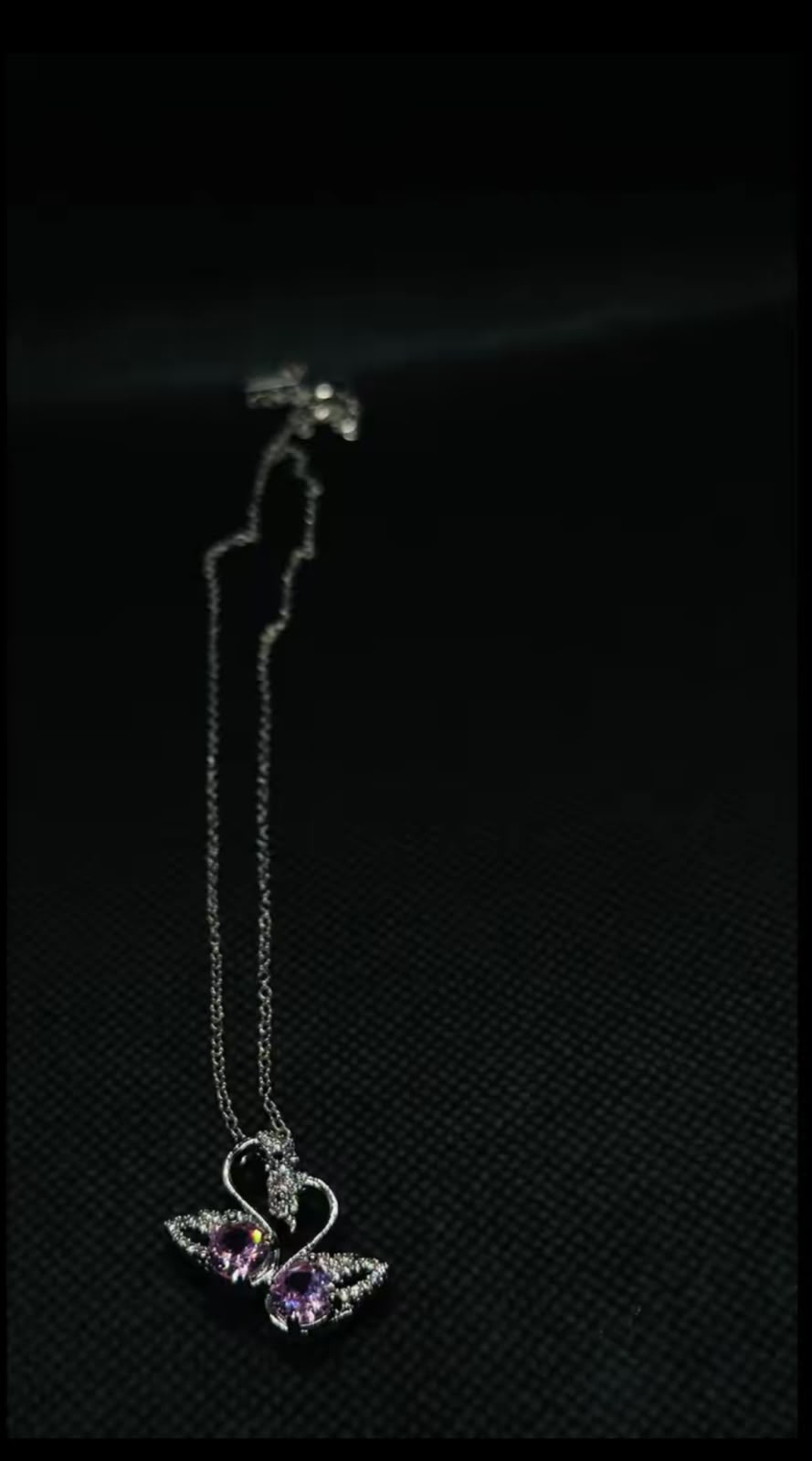 Loyal Couple Swan Heart Necklace | Pink Crystal Double Swan Pendant Silver Necklace
