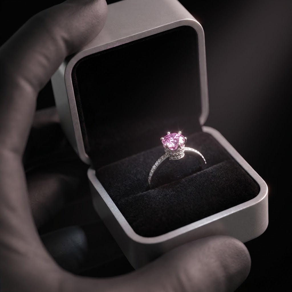 Pink Crystal Solitaire Ring | Sparkling Pavé Band Ring