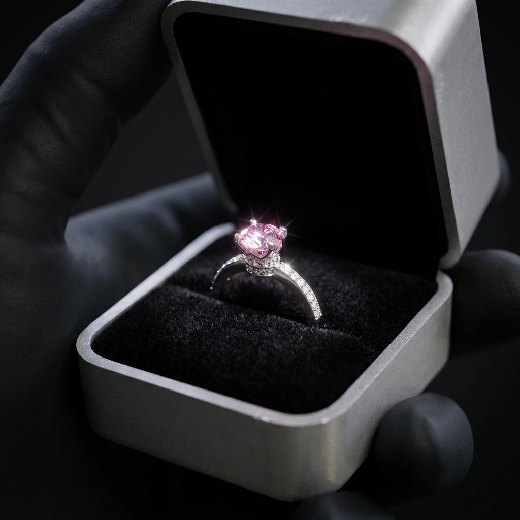 Pink Crystal Solitaire Ring | Sparkling Pavé Band Ring