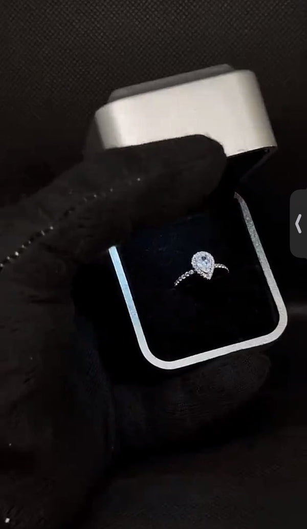 Pear-Shaped Halo Ring | Sparkling Pavé Band Engagement Ring